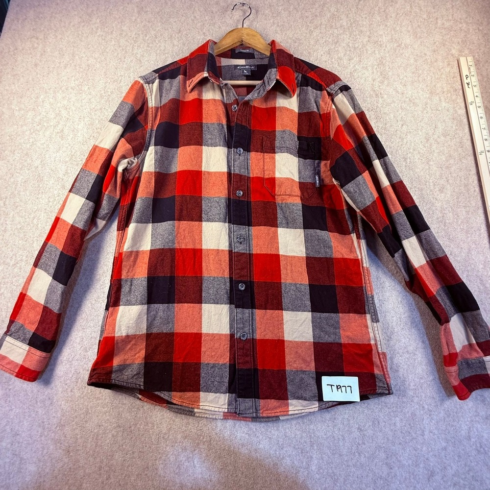 Eddie Bauer Mens Flannel Shirt Medium Classic Fit Red Black Plaid Long Sleeve